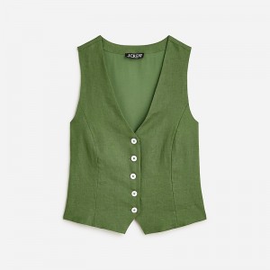 J.Crew Slim-fit linen vest Utility Green Factory Outlet | 50QUMBETA