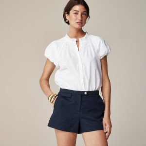 J.Crew Smocked-neck top in striped cotton poplin White Online | 89FZLVQBG