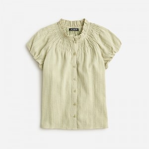 J.Crew Smocked-neck top in textured gauze Pale Surplus Outlet Online | 74HJTAPKF