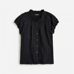 J.Crew Smocked-neck top in textured gauze Black Outlet Online | 78YDHBNGL