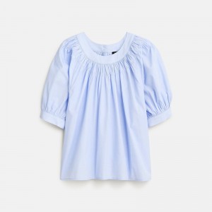 J.Crew Smock-neck puff-sleeve top in floral cotton poplin Blue Outlet | 98UOQISFL