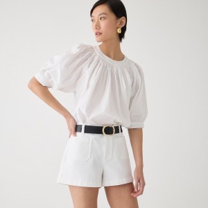 J.Crew Smock-neck puff-sleeve top in floral cotton poplin White Factory Outlet | 53CMPOTRS