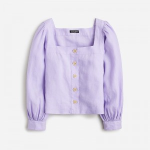 J.Crew Squareneck button-up top in linen Lavender Jade USA | 12OXCHSNG