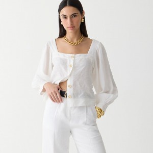 J.Crew Squareneck button-up top in linen White Factory Outlet | 53TKXQCUO