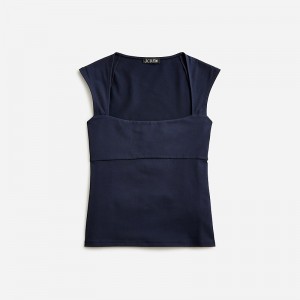 J.Crew Squareneck cap-sleeve top in stretch cotton blend Navy Factory Outlet | 52LOCKIFW