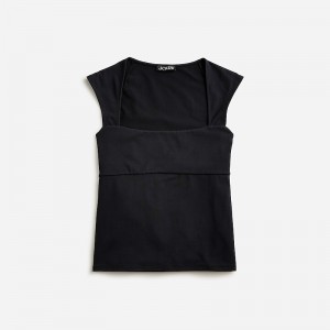 J.Crew Squareneck cap-sleeve top in stretch cotton blend Black Outlet | 95SLHZXWY