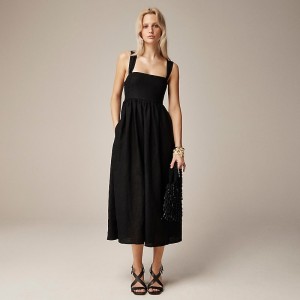 J.Crew Squareneck midi dress in linen Black Factory Outlet | 51AKTVRDC