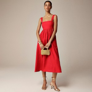 J.Crew Squareneck midi dress in linen Red Factory Promo | 65BSDXGNU