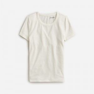 J.Crew Stretch linen-blend crewneck T-shirt Ivory Sale | 25VZJUCRA