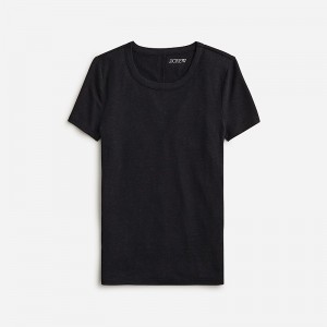 J.Crew Stretch linen-blend crewneck T-shirt Black Outlet | 91KWHSEGQ