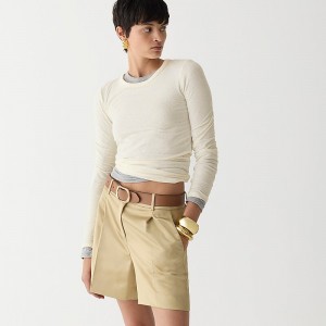 J.Crew Stretch linen-blend crewneck long-sleeve T-shirt Ivory Outlet Online | 76XEVJIFQ