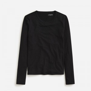 J.Crew Stretch linen-blend crewneck long-sleeve T-shirt Black Outlet | 92ZNEPOGS