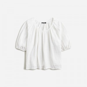 J.Crew Swingy puff-sleeve top in cotton-linen blend gauze White Clearance | 46OCKVGZU