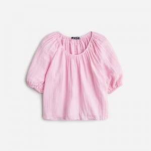 J.Crew Swingy puff-sleeve top in cotton-linen blend gauze Pink Outlet | 94AGTDMWC