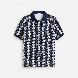 J.Crew Terry cloth polo shirt Diamond Block Navy Ivor Sale | 29GPFENKU