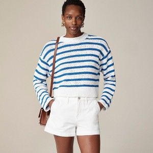 J.Crew Textured tie-back Rollneck™ sweater in stripe White Bright Azurite Sale | 20JETQVZC