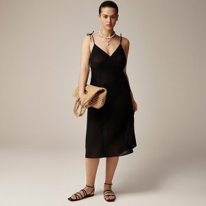 J.Crew Tie-shoulder slip dress in featherweight linen blend Black Online | 08QWBVYPU