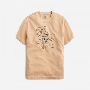 J.Crew Vintage-wash cotton graphic T-shirt Tan Adirondack Dog Grap USA | 18WZHAKXN