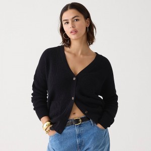 J.Crew V-neck cotton-blend cardigan sweater Black Factory Outlet | 53QCNJEVX