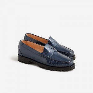 J.Crew Winona lug-sole penny loafers in suede Dark Evening Clearance | 39JSIVDGC