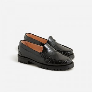 J.Crew Winona lug-sole penny loafers in suede Black Factory Promo | 61IJNPYDE