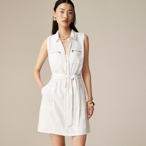 J.Crew Zip-front linen-blend dress White USA | 17EQJPUYF