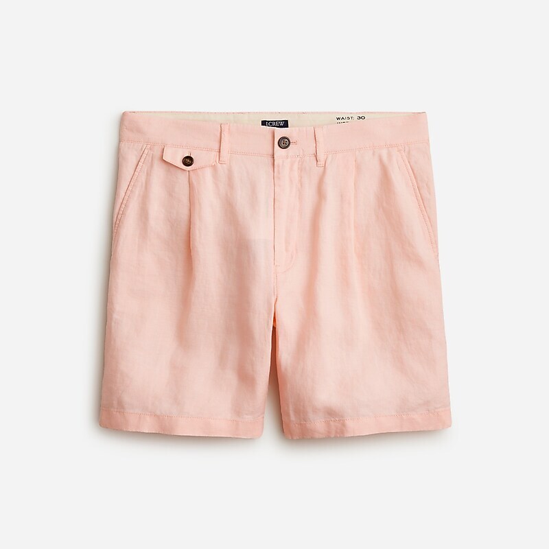 J.Crew 7.5\'\' pleated linen short Butter Pink Factory Outlet | 51DGOKTIS