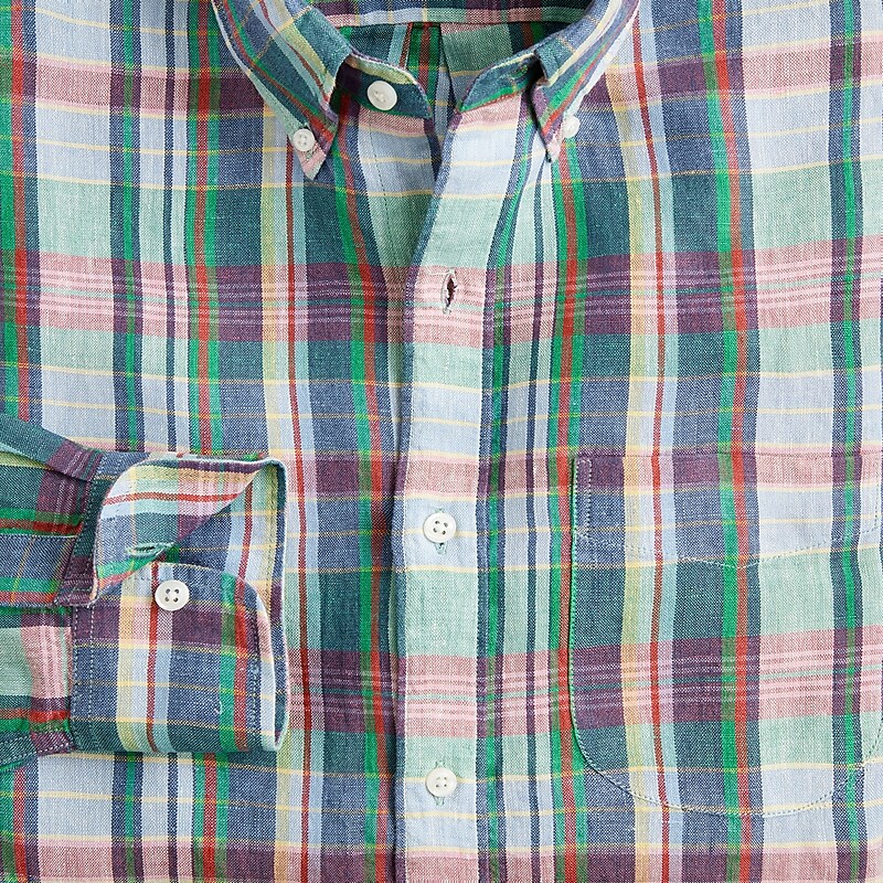 J.Crew Baird McNutt Irish linen shirt Mckenzie Plaid Blue Gre Clearance | 40AQGTFPZ