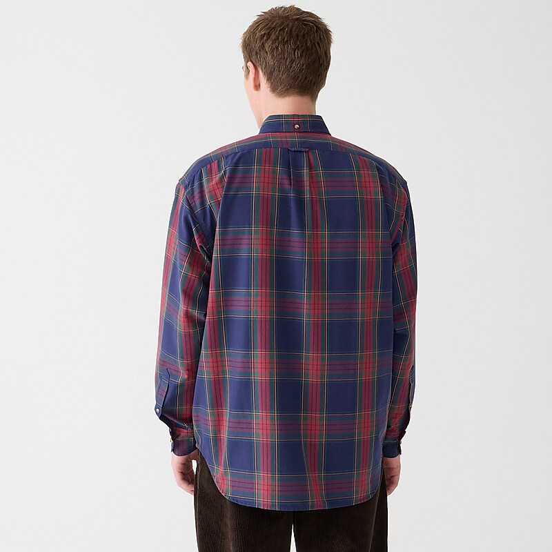 J.Crew Broken-in organic cotton oxford shirt Logan Plaid Navy Red Factory Outlet | 54UNFMHEV