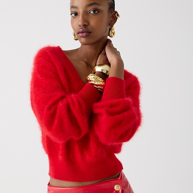 J.Crew Brushed cashmere cropped V-neck sweater Vintage Red Online | 04PBVUWSN