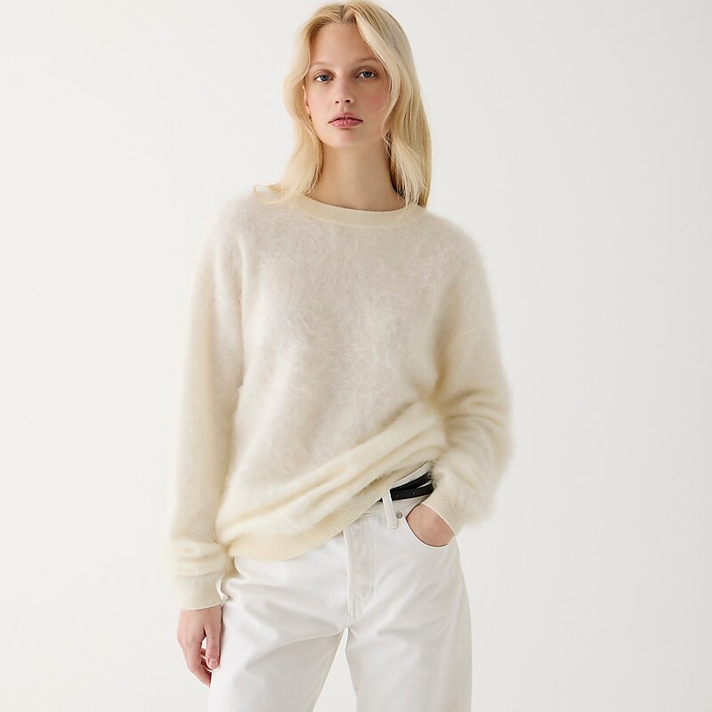 J.Crew Brushed cashmere relaxed crewneck sweater Warm Ivory Online | 80RFYWBOL