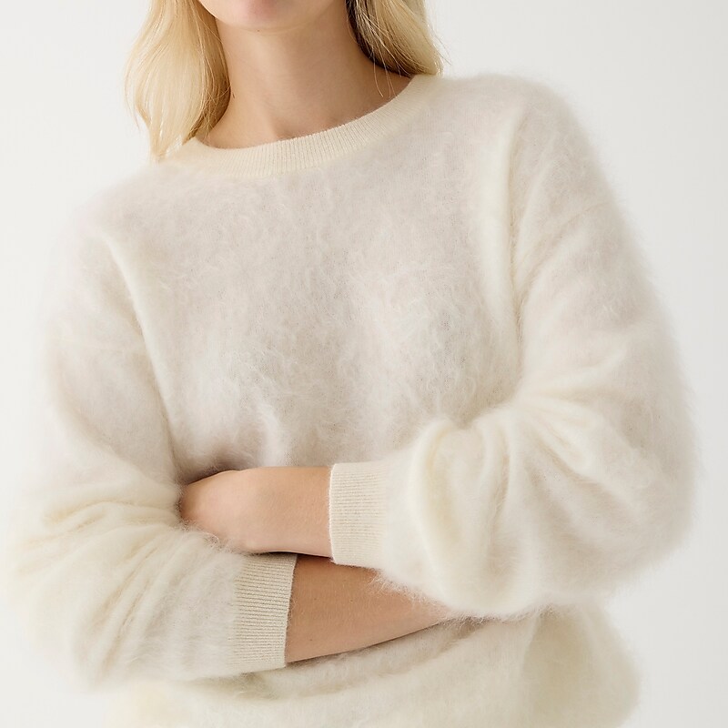 J.Crew Brushed cashmere relaxed crewneck sweater Warm Ivory Online | 80RFYWBOL