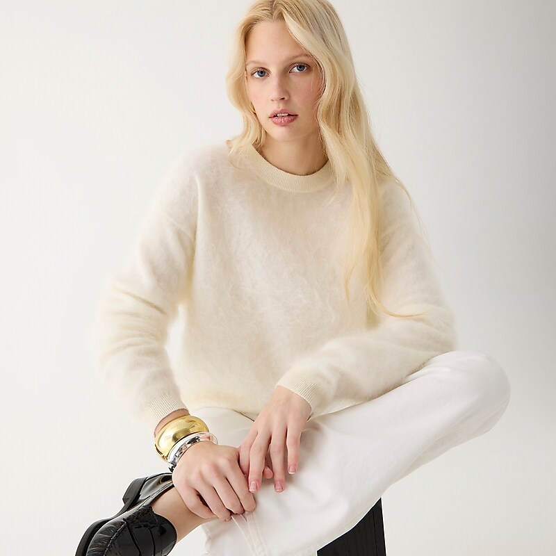 J.Crew Brushed cashmere relaxed crewneck sweater Warm Ivory Online | 80RFYWBOL