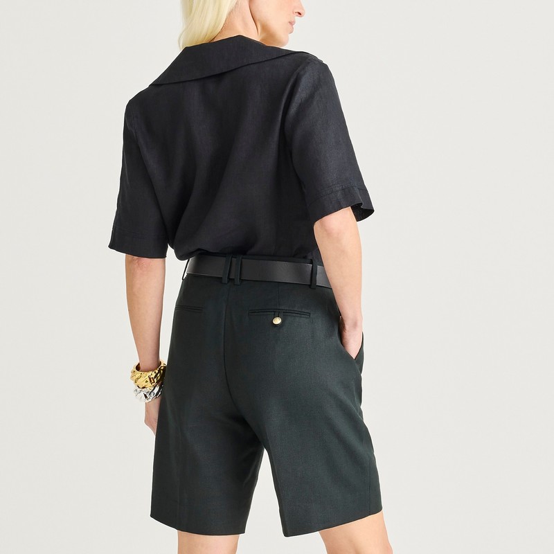 J.Crew Bungalow popover top in linen Black Clearance | 36FULTZCO