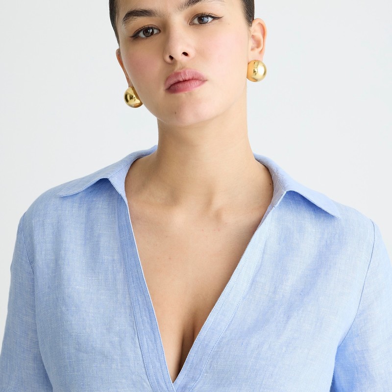 J.Crew Bungalow popover top in linen Blue Sale | 20EVTPYIA