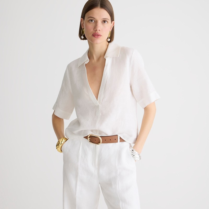 J.Crew Bungalow popover top in linen White Online | 06FPWOCKL