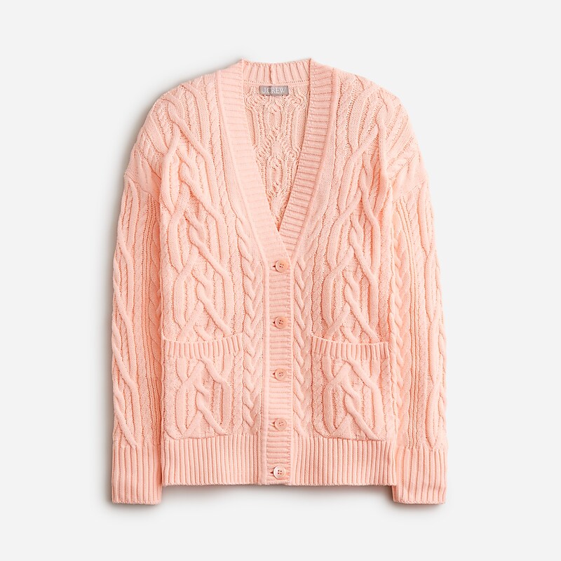 J.Crew Cable-knit cardigan sweater Iced Peach Factory Outlet | 56YUKXLPR