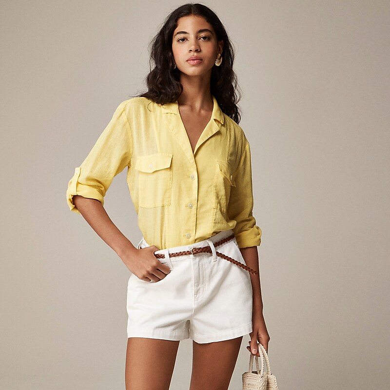 J.Crew Camp-collar shirt in featherweight linen blend Fresh Lemon Outlet | 96TPBVAMK