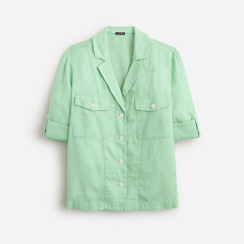 J.Crew Camp-collar shirt in featherweight linen blend Misty Spearmint Sale | 23QVRAKUJ