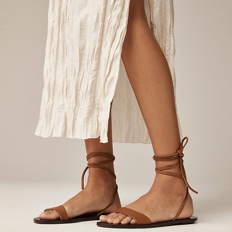 J.Crew Carsen made-in-Italy lace-up sandals in metallic leather Pecan Vachetta Brown Clearance | 48NIOAMUR