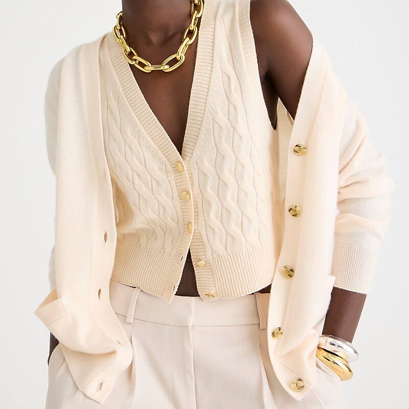 J.Crew Cashmere cropped cable-knit sweater-vest Buttercream Outlet Online | 76VTRWMZJ