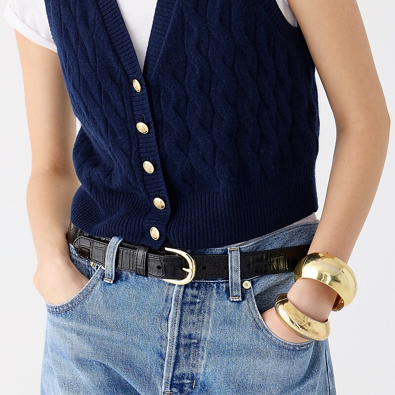 J.Crew Cashmere cropped cable-knit sweater-vest Navy Outlet Online | 79PYQIDUT