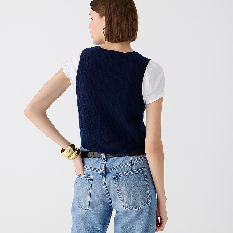 J.Crew Cashmere cropped cable-knit sweater-vest Navy Outlet Online | 79PYQIDUT