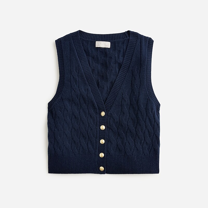 J.Crew Cashmere cropped cable-knit sweater-vest Navy Outlet Online | 79PYQIDUT