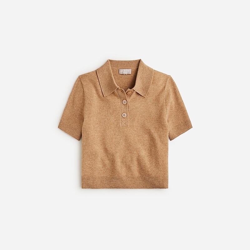 J.Crew Cashmere cropped sweater-polo Hthr Camel Outlet Online | 74MAJWIRH