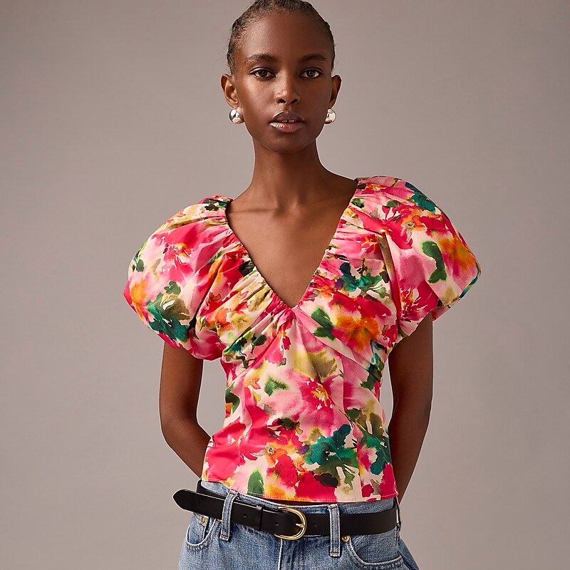 J.Crew Cecily top in floral stretch cotton poplin blend Pink Multi Floral USA | 16EMVOBZA