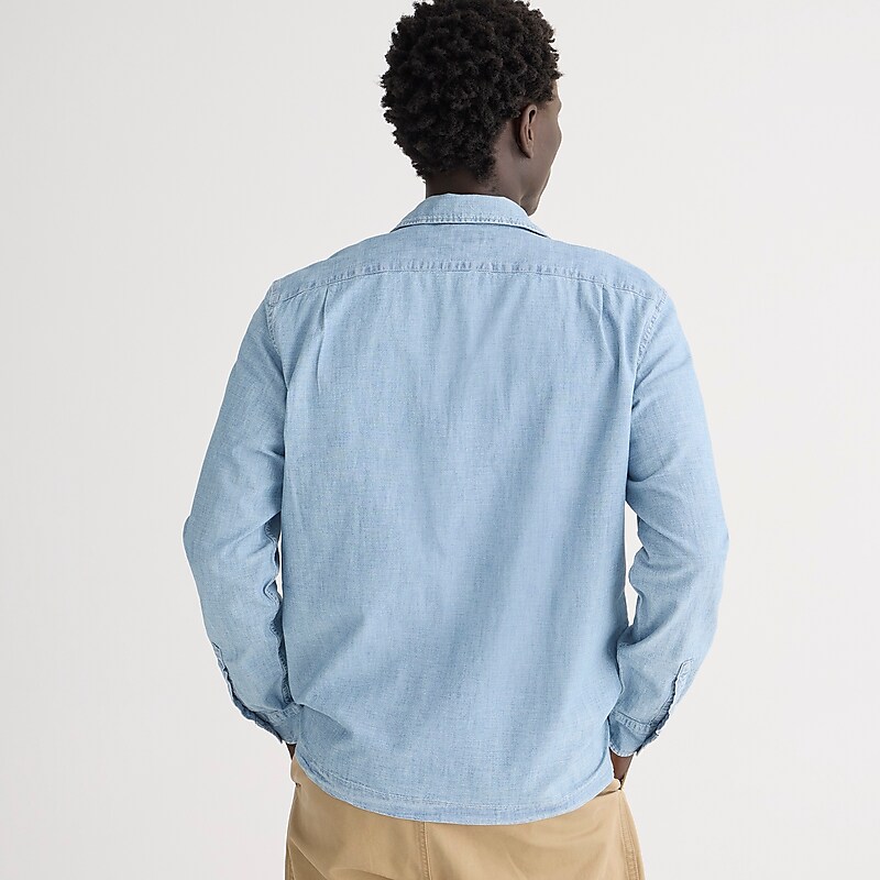 J.Crew Chambray four-pocket camp-collar overshirt Three Year Wash Factory Outlet | 52RCUNWHQ