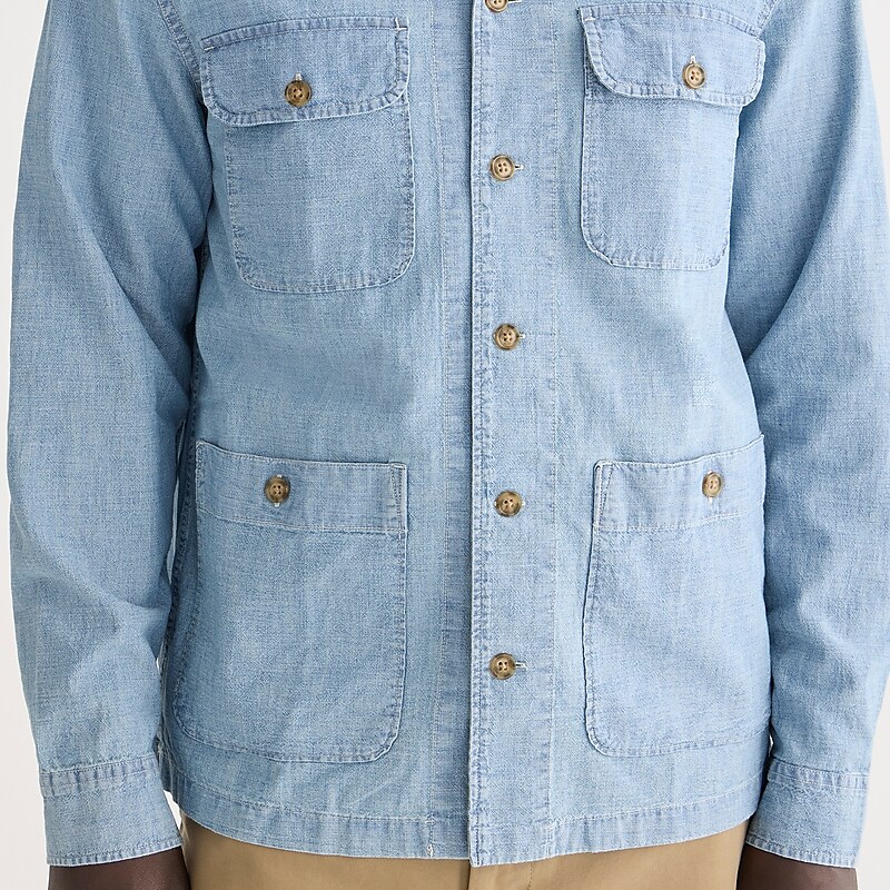 J.Crew Chambray four-pocket camp-collar overshirt Three Year Wash Factory Outlet | 52RCUNWHQ