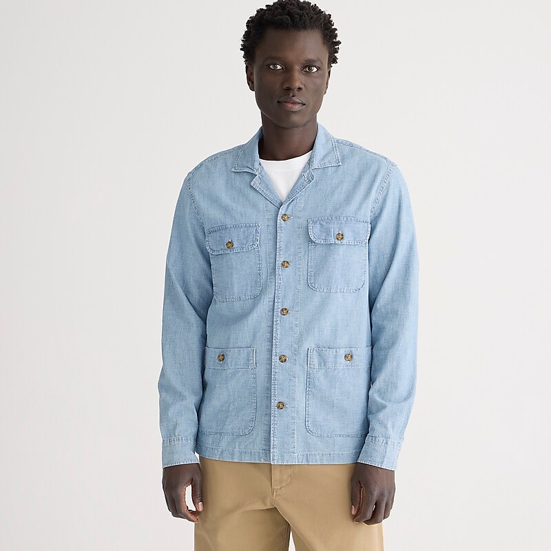 J.Crew Chambray four-pocket camp-collar overshirt Three Year Wash Factory Outlet | 52RCUNWHQ