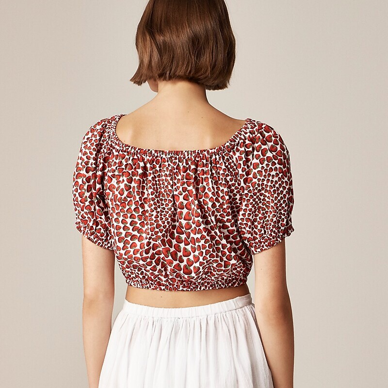 J.Crew Cinched-waist cropped top in cotton poplin Vintage Red Strawberry Factory Promo | 63MSBLVFZ